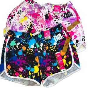 NWT NEON Paint Splatter Justice Set Bundle of TWO Shorts Size 16/18 XL